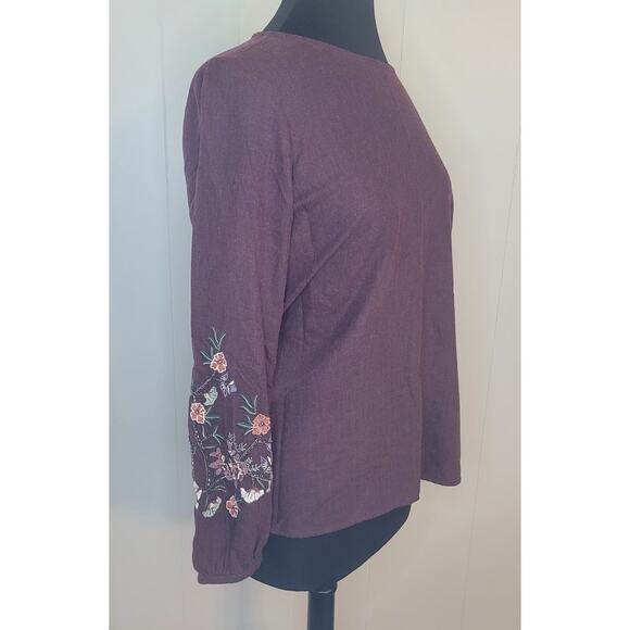 J. Jill Floral Embroidered Beaded Boho Blouse Long Sleeve M EUC - Picture 4 of 9